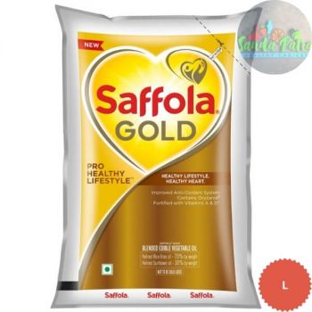 Saffola Gold RiceBran Based Blended Oil, 1 L (Pouch)